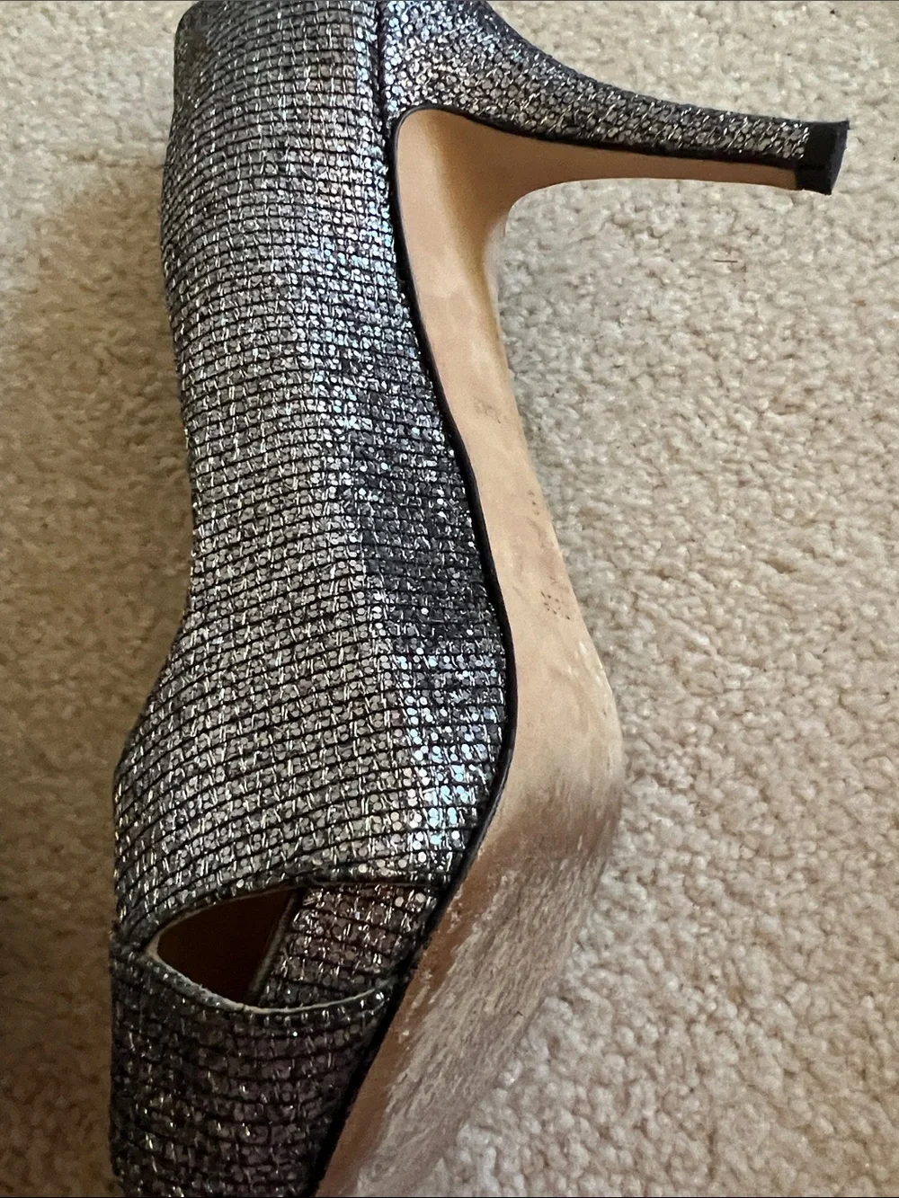 Kate Spade Metallic Silver Peep Toe Heels Pumps Size 9.5 Made in Italy